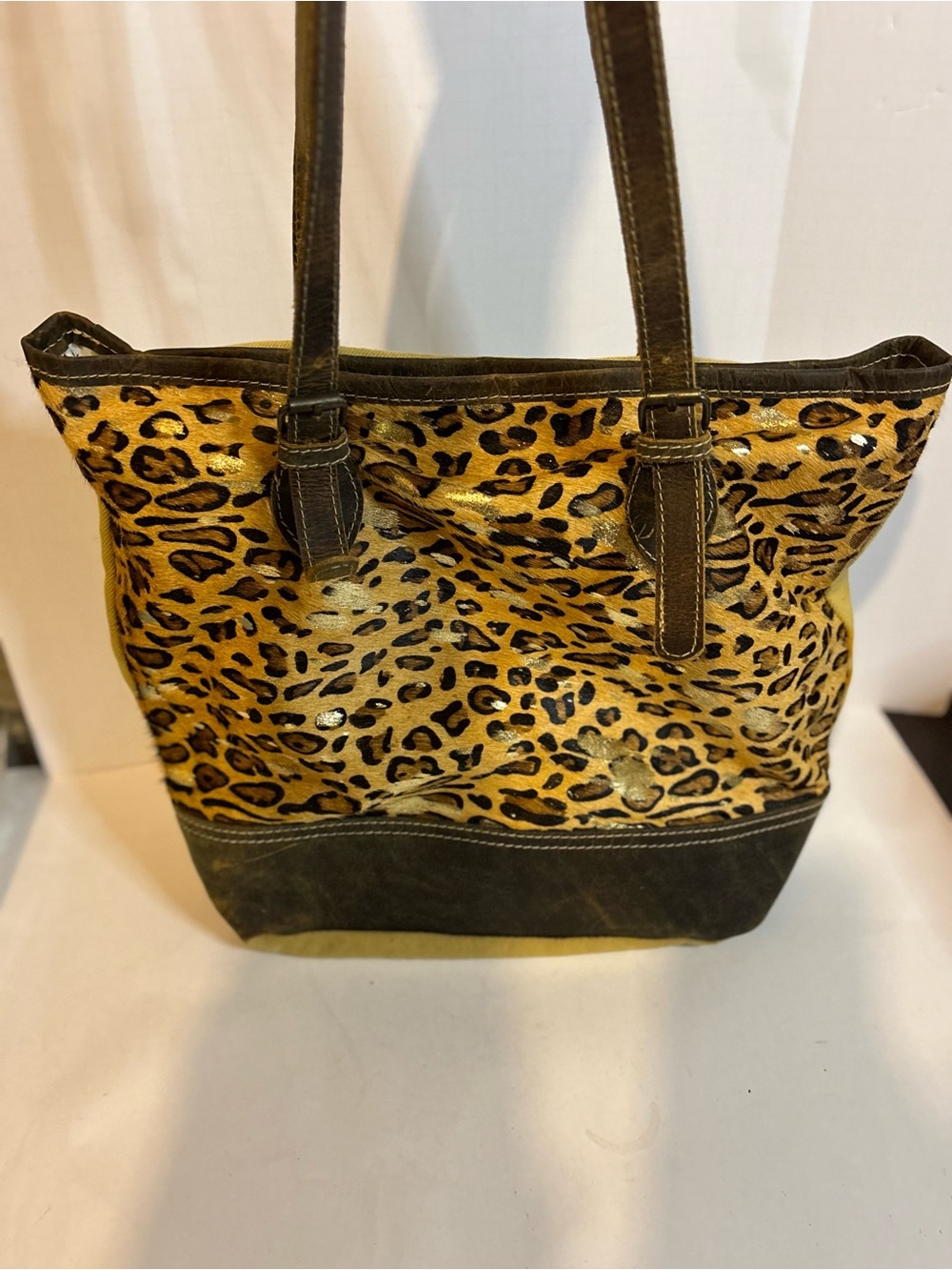 Myra Bag barbarian Leopard Print Tote with Brown Trim and Straps